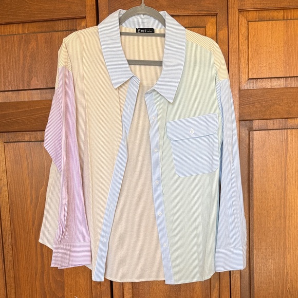 Very J Blue and Tan Striped Shirt - Picture 1 of 4